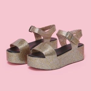 Gold Glitter Platforms Melissa Shoes SZ 6